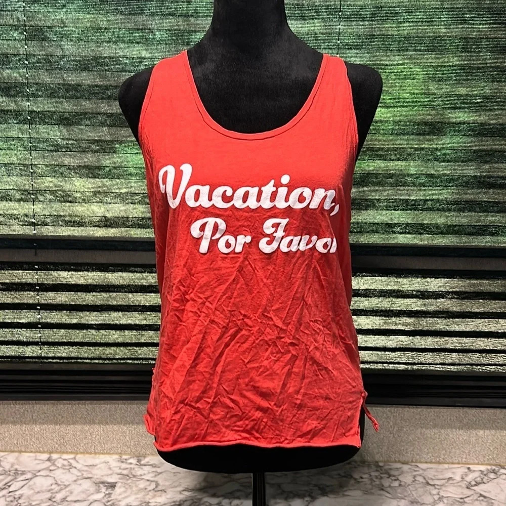 PST by Project Social T Women’s Vacation, Por Favor Red Cotton Tank Medium - Picture 2 of 8